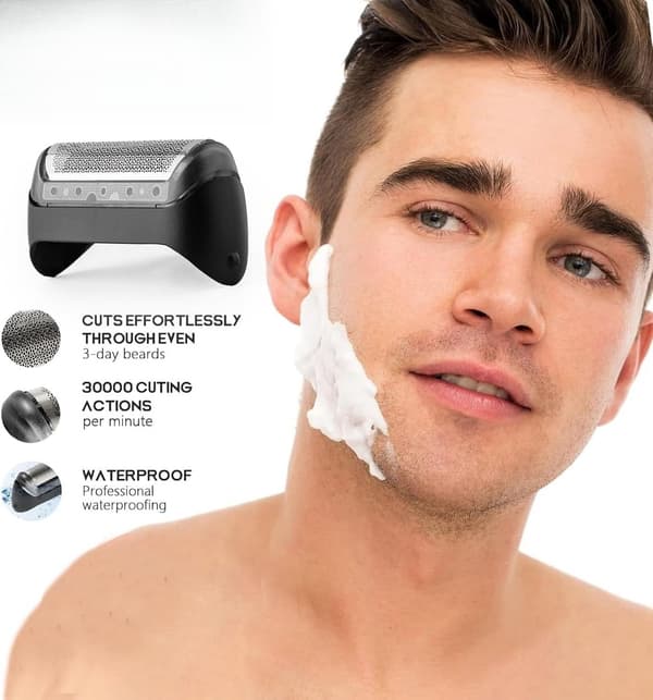 10B Erstatningsbarberhode, Folie i Rustfritt Stål og Løft-Opp Klippesystem for Braun Series 1, 1000 og 2000 Barbermaskiner