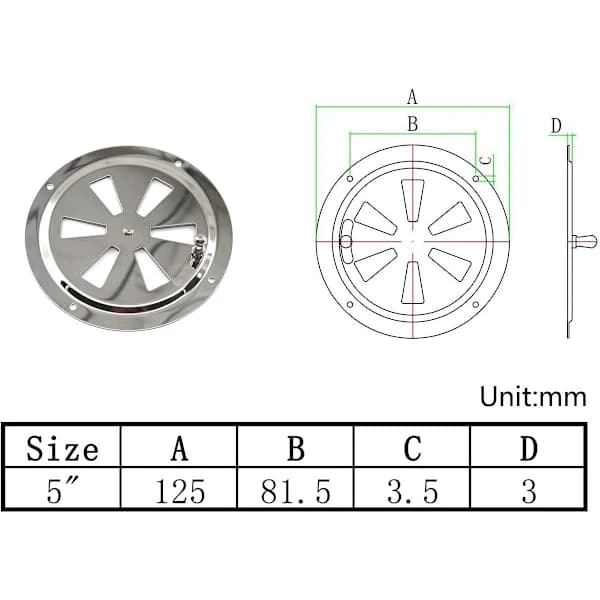 BBQ Røykeventilhetter, Justerbart Erstatningssett for Luftventiler i Rustfritt Stål for Griller, Ovner og Komfyrer, 12,5 cm, 2 Stykker