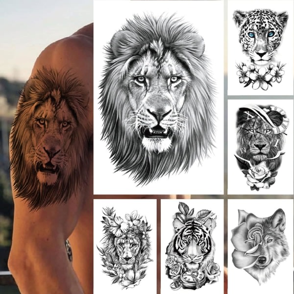 TG Lion Tattoo Sticker Tiger Wolf Midlertidig Tattoo Sticker Midlertidig