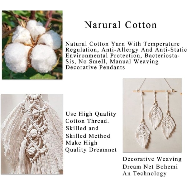 Makrame-seinävaate Bohemian Macrame Deco Macrame-höyhenseinä H