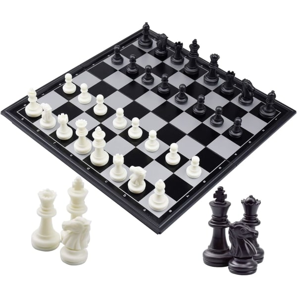 Deluxe sammenleggbart sett, magnetisk sjakkbrett med sjakkbrikker, svart