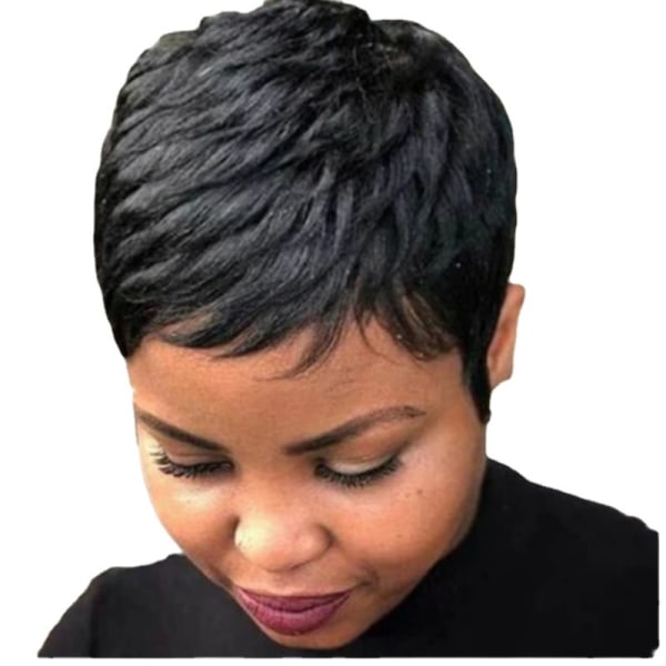 TG Afrikansk svart stil kort hår trendigt rakt hår voluminöst ha