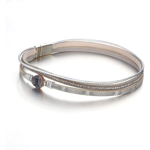 Diamantbesat læder multi-lag håndvævet retro armbånd europæiske og amerikanske smykker til kvinder hvid