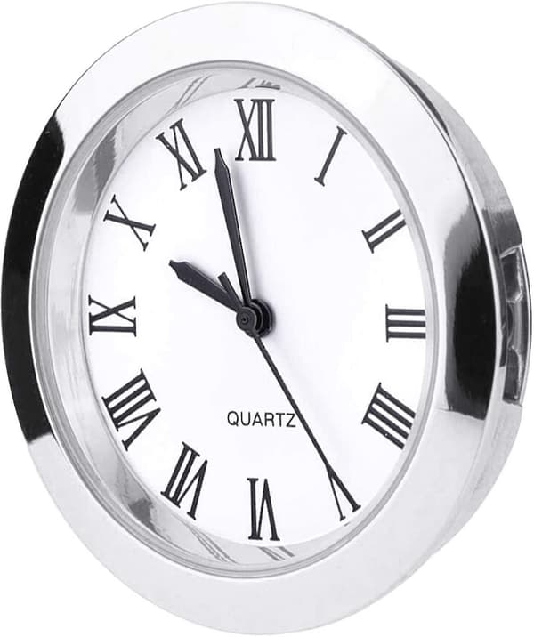 1-1/2 tommer (37 mm) rund kvartsurindsats med romertal passer til 35 mm diameter hul (sølvramme)