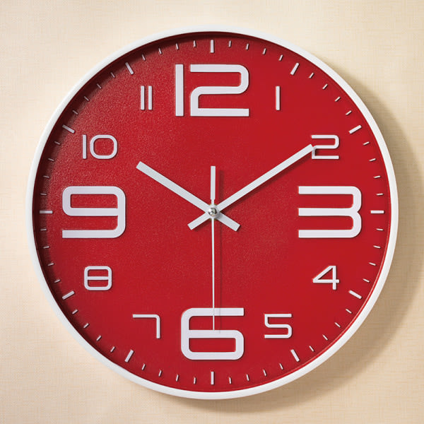 Red White Clock Collection 30cm- Tyst industriell väggklocka