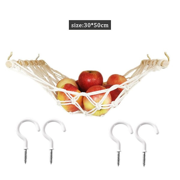 Fruktnett Stall Stansfri Bomullsrep Vev Hängende Grønnsakskurv for Kjøkken 30*50 Beige Uten Kvast