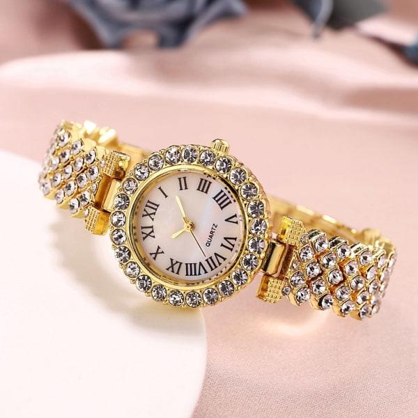 Klocka för kvinnor Stålband Kärleksbälte Strass Kvarts Klocka Mode (guld)