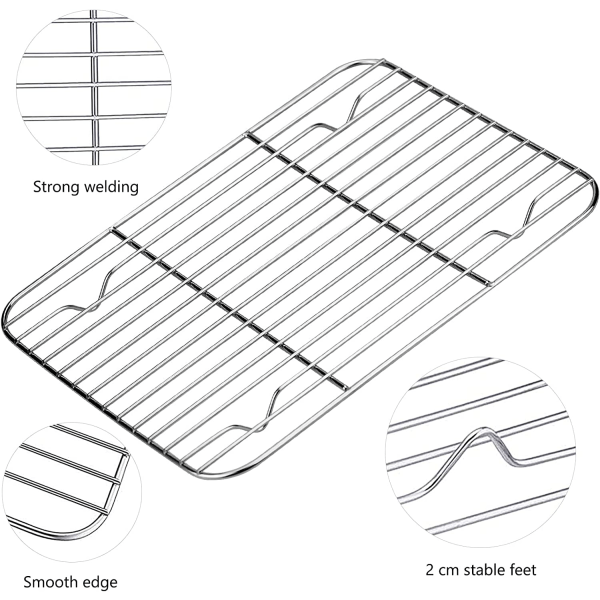 Wandefol bakeplate + kjøleplate, 26,5 x 20 x 2,5 cm Universal stekeplate i rustfritt stål Rektangulær bakeplate