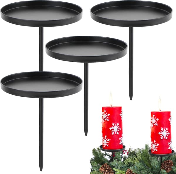 Sæt med 4 Lysestager til Adventskranse - Sorte Te-Lysestager