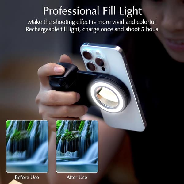 Magnetic Selfie Ring Light, Rechargeable LED Fill Light with Mirror for iPhone, Wireless Bluetooth Remote Control for Video Vlog Photography