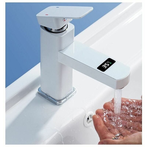 Unik Blandare i Ren Mässing för Badrumshandfat med Neoperl Aerator, Krom+Vit Färg, från DEBUNS