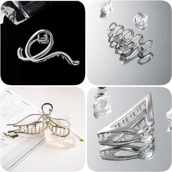 Stor hårklämma - Hårklämma i silvermetall - Modehåraccessoar för kvinnor - Stylinghåraccessoar - 11 cm - 4-pack