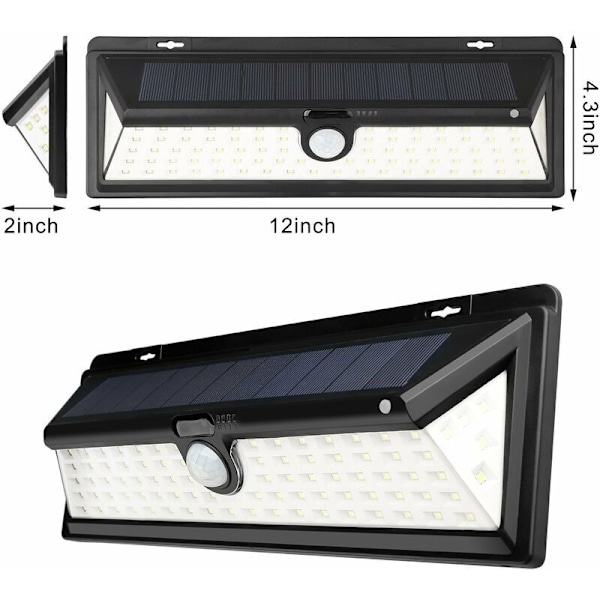 118 LED Solcellelampe 1000 Lumen Væglampe PIR Bevægelsessensor IP65 Vandtæt Udendørs Have..DEBUNS