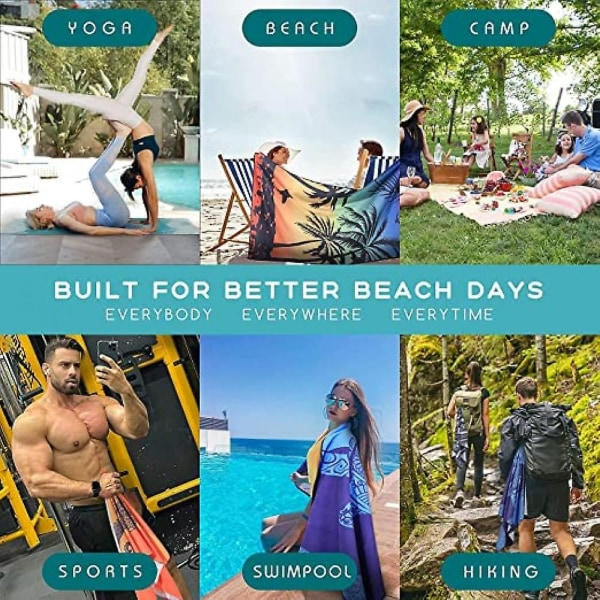 Sandfri strandhåndklæder, lette badehåndklæder, lette og hurtigtørrende velegnet til rejser, pool, camping, gaver, surfing, hjemme, fitness (m)