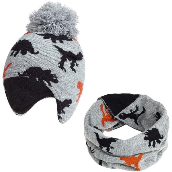 2-i-1 Barnmössa och Rund Halsduk Set, Vintervarm Tjock Fleece Foder