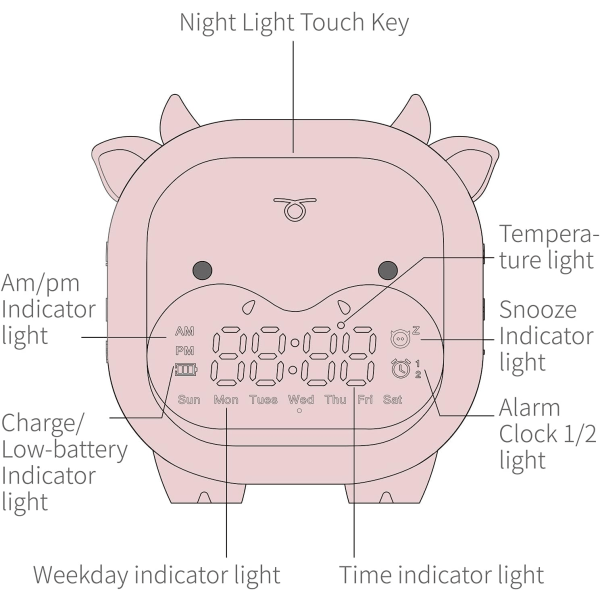 Galaxy Barnväckarklocka Sovrum Datum Temperatur Snooze Uppvakningsljus & Nattlampa Rosa