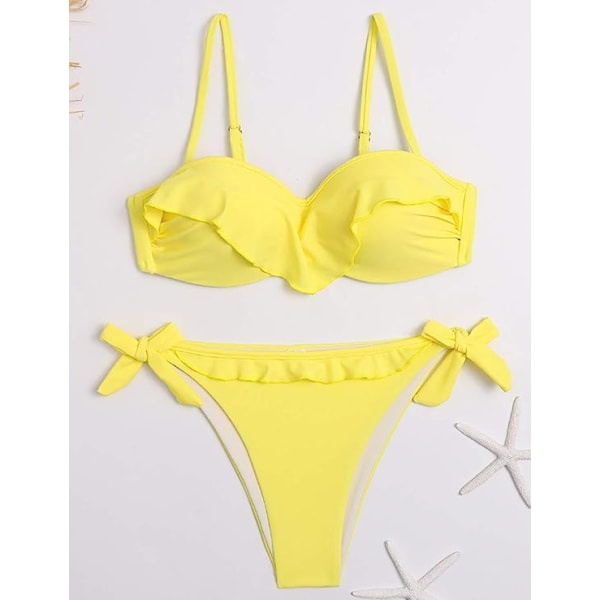Kvinners Bikini Volang Topp Side Tie Bunn Todelt Badetøy
