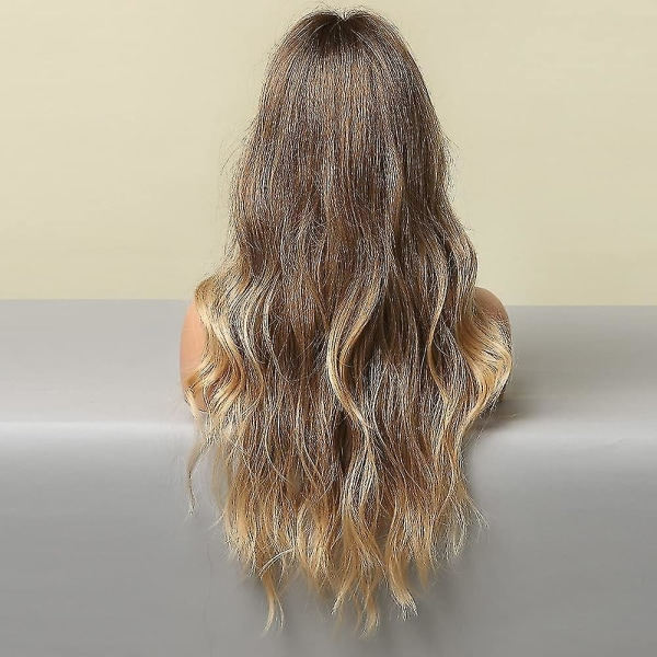 TG Ombre Blond Parykker til Kvinder Lange Blonde Parykker Blond Bølget Paryk Lang Bølget Midterskille Paryk Varmebestandig