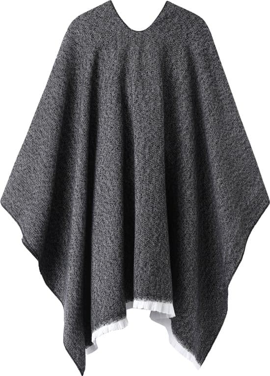 Strikket Poncho Wrap Cape til Kvinder, Blødt Varmt Letvægts Sjal Tørklæde til Efterår Vinter Hverdag og Rejsebrug, One Size, Grå