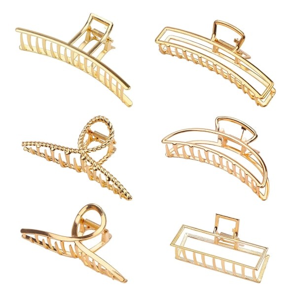 6 stk Kloklemmer Hårclips for Kvinner Jenter Metall Gull