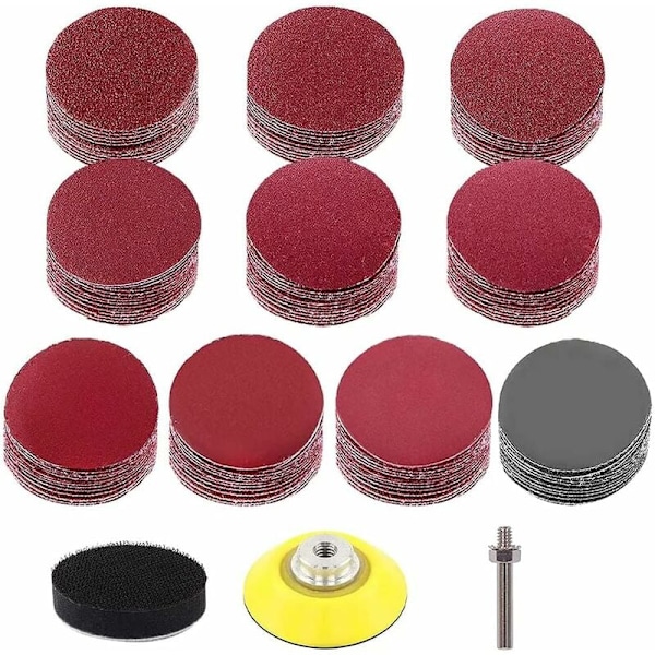 100 Stykker 50mm Slibeskiver Sandpapirskiver Korn 80 120 180 240 320 400 600 1000 2000 3000 Slibesæt 2 Tommer Slibeskiver