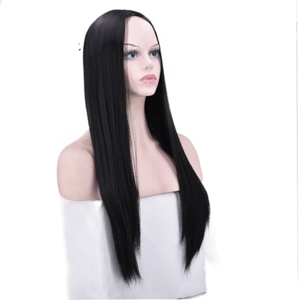 TG Kvinnor peruk medellång svart ansiktsstrimning långt rakt hår Realistisk huvudbonad W224 Natural Black