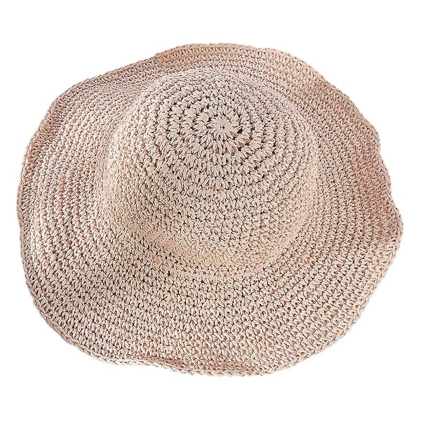 Bredbrättad solhatt för damer, sommarhatt för stranden, hopfällbar resesolhatt för damer (rosa)