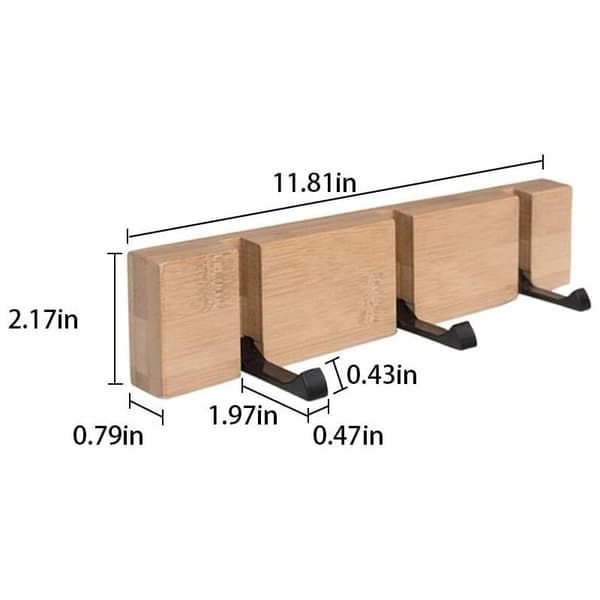 Vägghängd Klädhängare i Trä - Klädkrokar med 3 Fällbara Metallkrokar för Jackor, Hattar, Väskor, Hall, Sovrum, Badrum 30cm..DEBUNS