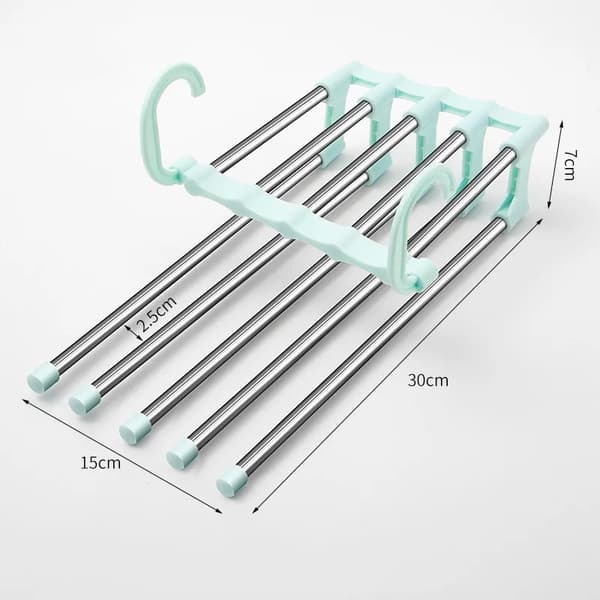 Bøjle til bukser i rustfrit stål, foldbar, 5-lags, pladsbesparende skabsorganisator til bukser, tørklæder, grøn Green