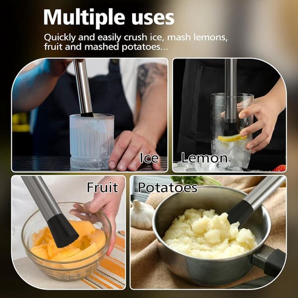Cocktail Muddler - Citron Muddler - Tonic Muddlers - Rustfrit Stål - Til barer, restauranter, sammenkomster med venner og familiefester - 3,3 x 3,3 x