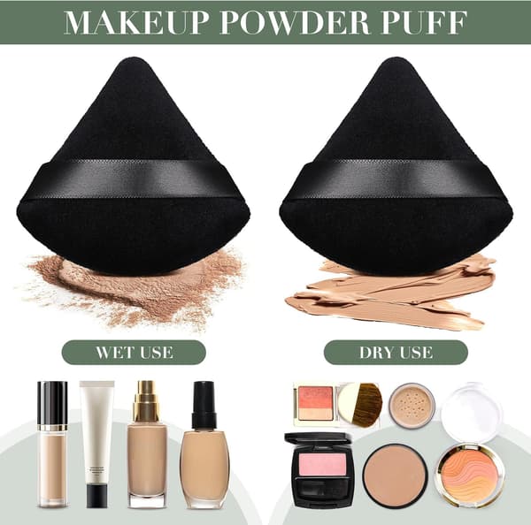 Triangular Makeup Loose Powder Puff Makeup Accessories (Black) 4 Pieces_yux