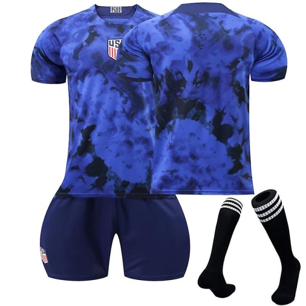 Usa Jersey Away World Cup Qatar 2022 Usa Team Jersey Fotbollströja T-shirt Shorts Kit Fotboll 3-delade sæt til barn Vuxna Kids 20(110-120cm)