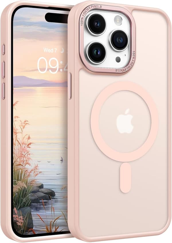 Magnetic Designed for iPhone 15 Pro Max Case, Trendy Slim 15 Pro Max Magnetic Case, Shockproof Translucent Matte Protective Cover, Pink