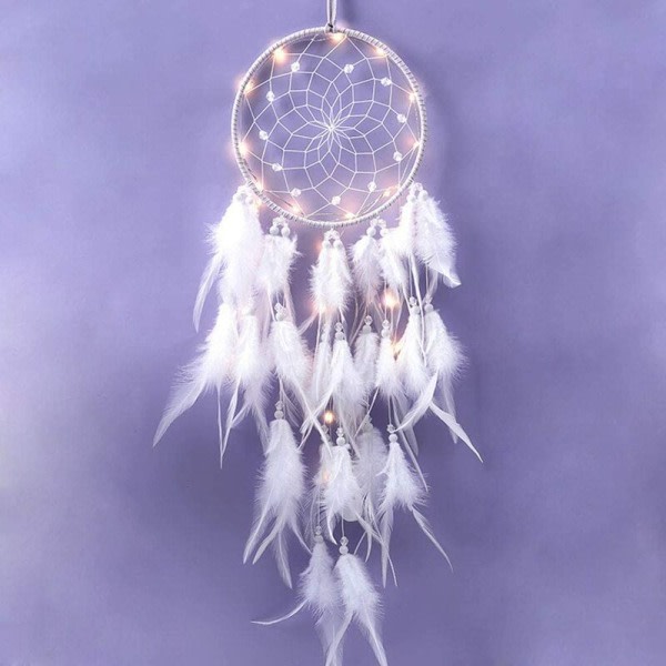 Feather Dream Catcher, Handgjord Light Up Dream Catcher Mobiltelefon Drömfångare Retro Romantisk Dekorasjon Flickor Dekor Husbil Sovrumsvägg