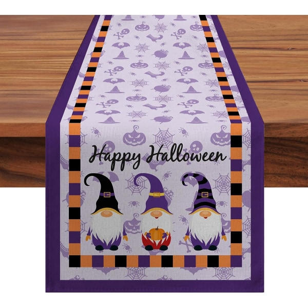 Halloween Lila Gnome Bordslöpare Lång Kök Matbordsdekoration för Semesterbröllop Inomhus Utomhusfest