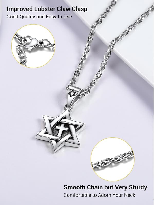 Davidsstjerne-vedhæng, rustfrit stål, lang halskæde, egnet til fritid/fester/begivenheder Sølv Kors_yux Silver Cross