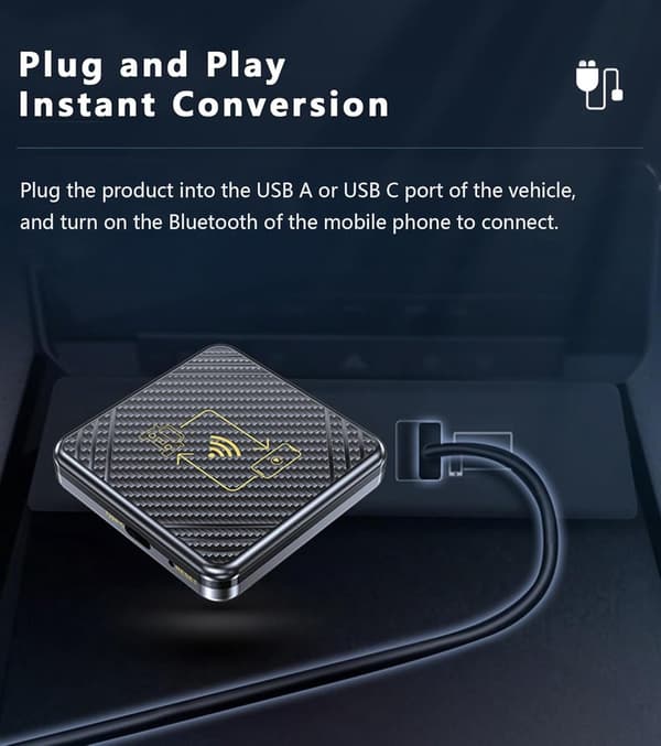 2-i-1 trådlös CarPlay-adapter för bilar med fabriksmonterad CarPlay, Android Auto-dongel USB-A/USB-C Plug and Play, låg latens