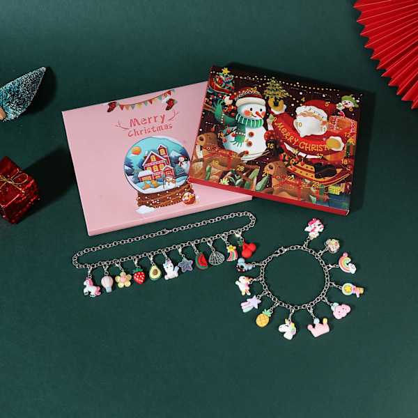 Ny Julegave til Piger - Smykker Gavekalender Adventskalender DIY Armbånd Blind Box Tegneserie Enhjørning Gaveæske Christmas SDT065-1