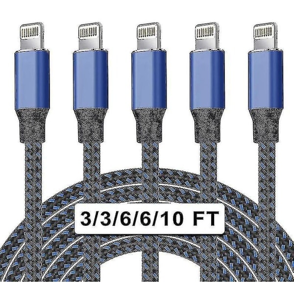5-pak nylon iPhone-oplader Lightning-kabel Hurtig opladning (LG)