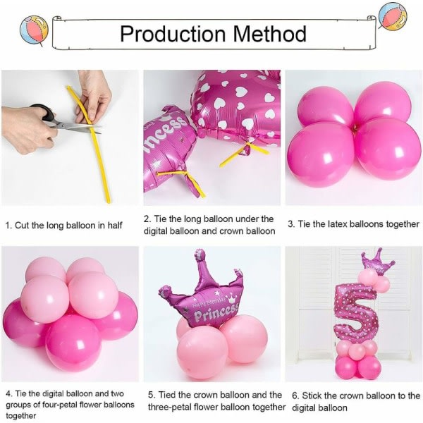 32 tums nummerballonger, folieballonger Crown Number Ballonger Festdekorationsballonger för födelsedagsfest (rosa nummer 5)