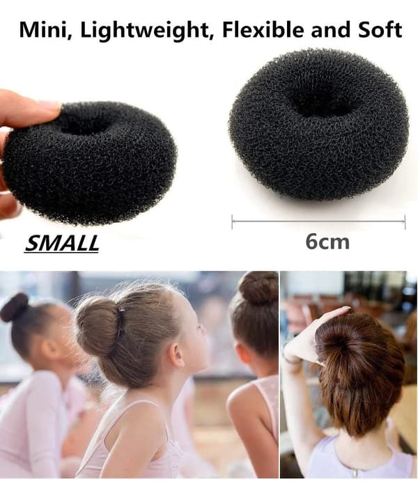 Mini Hårknold Maker Sæt, 6 STK Chignon Donut Formere til Børn Piger Kort og Tyndt Hår, Sort 2 Tommer