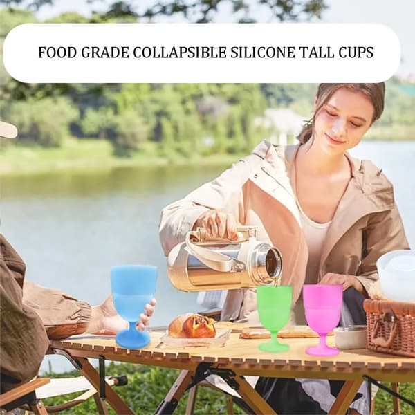 2-pack hopfällbara vinglas i silikon, bärbara okrossbara muggar för resor, picknick, inomhus- och utomhusfester, rosa