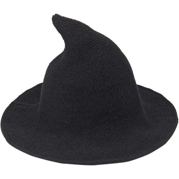 Svarta häxhattar för kvinnor Modern stickad ull trollkarl mössa för Halloween-fest kostym