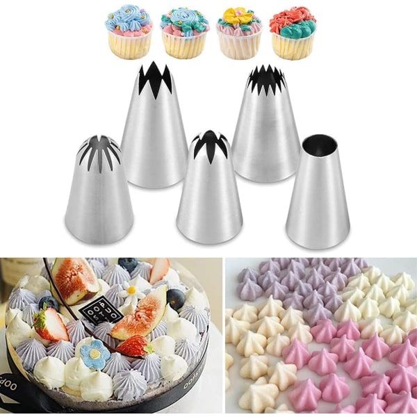 5 st/ set ， Dekorationsset i rostfritt stål Tips ， För cupcakes Kakor Dekorera kakor (silver)