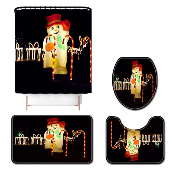 Jultomte-serie 3D Digitaltryck Vattentätt duschdraperi Badmatta Toalett 4-delat set, A02