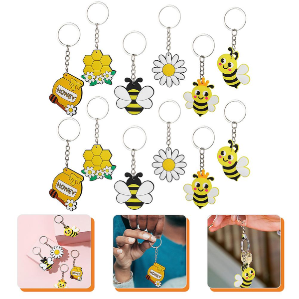 12:a Cartoon Bee Nyckelring Bee Theme Party Nyckelring Ryggsäck Hand
