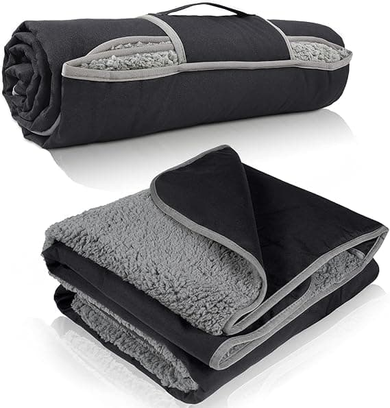 Waterproof Outdoor Blanket with Sherpa Lining, Windproof Triple Layer Warm Comfortable Foldable for Camping Stadium, Beach, Picnic, Grass, 150*200cm