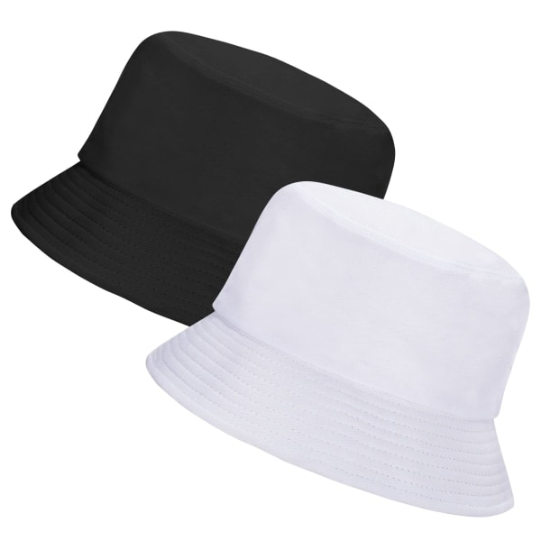 2-pakks bøttehatt for kvinner og menn sommerreiser Strand solhatt Utendørshatt Unisex bøttehatt (svart/hvit)