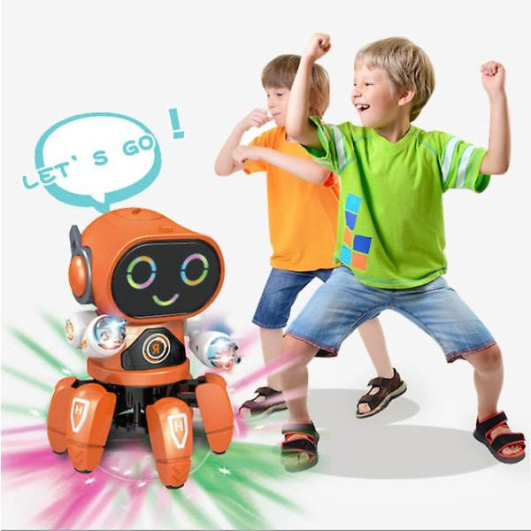 Seksbenet intelligent robot DIY Elektrisk let musikdans (hvid)