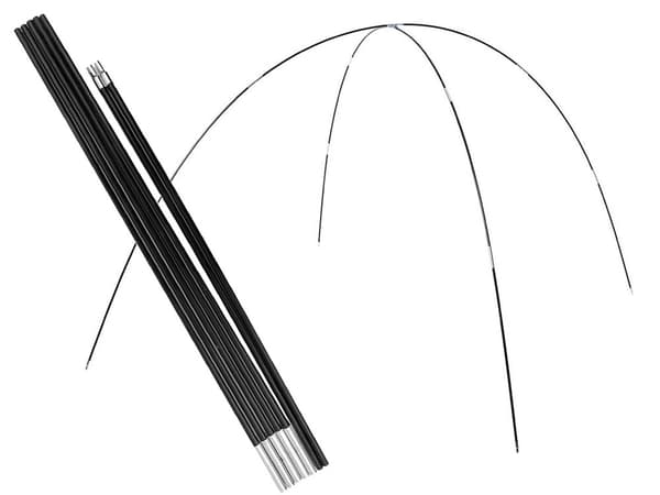 Sammenklappeligt teltstangsæt, glasfiber og metal 6-segments teltstøttestænger til campingtelte, 340 cm sort, 2-pak